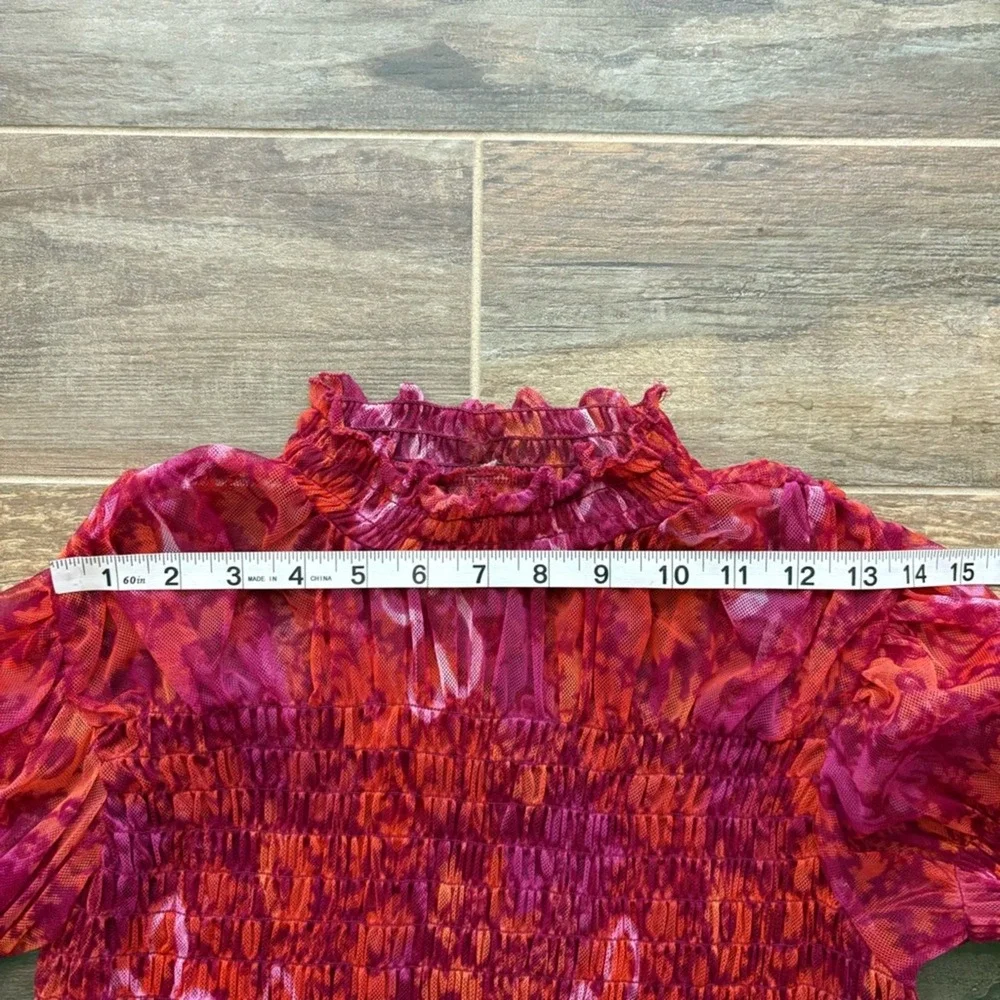 Free People Hello There Floral Boho Top Smocked Mesh See Measurements